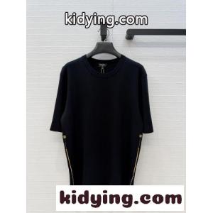 シルクブレンド クルーネック ハーフスリーブニット シャネル ブランド コピー Tシャツ コピー ブラックkid26KTrmOD