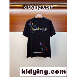 ロゴ刺繍 クルーネック 半袖Tシャツ クロムハーツ ブランド コピー Tシャツ 偽物 コットン ブラックkid26fa4vqm