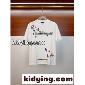 ロゴ刺繍 クルーネック 半袖Tシャツ クロムハーツ コピー Tシャツ 偽物 コットン ホワイトkid2649HXne