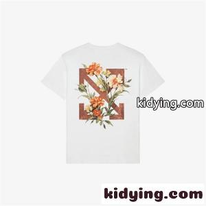 フラワーアロープリント 春夏人気 旬デザイン OFF-white コピー オフホワイト コピー コピー 半袖Tシャツ さらっと着られる 話題アイテムkidying26SD41Hb