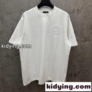 CHROME hearts コピー クロムハーツ コピー ホワイト 半袖Tシャツ 胸元エンボスロゴ クルーネック 爽麗 ゆったり 人気 トップスkidying26qiS1vq