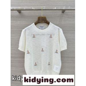 ヨットモチーフ クルーネック 半袖ニット トムブラウン コピーブランド ニット 偽物 コットン ホワイトkid26ae0ziu
