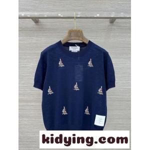 ヨットモチーフ クルーネック 半袖ニット トムブラウン コピー ニット 偽物 コットン ブルーkid26Wn0Xna