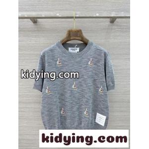 ヨットモチーフ クルーネック 半袖ニット トムブラウン スーパーコピー ニット 偽物 コットン グレーkid26HXPnGf