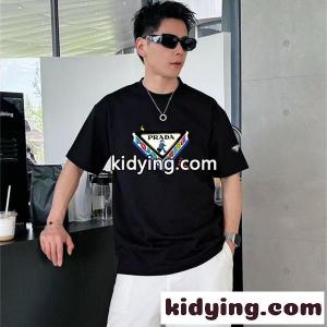 トライアングルグラフィック ポップアート モードストリート prada スーパーコピー プラダ スーパーコピー コピー 半袖Tシャツ 上質カジュアルkidying268jmiie