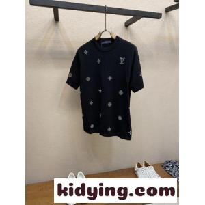 エンベリッシュド ショートスリーブ クルーネック ルイ・ヴィトン Tシャツ コピー ブラックkid26Lzqeqm