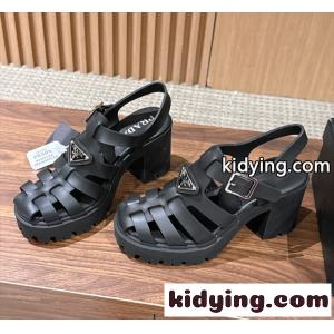 prada スーパーコピー 26ss プラダ スーパーコピーサンダルコピー 編み上げデザインのローマ厚底サンダル黒色上質9㎝高さkidying26aqmSvC