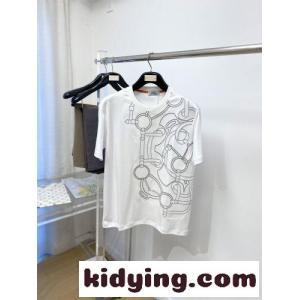 洗練された 馬具モチーフ クルーネック 半袖Tシャツ エルメス スーパーコピー Tシャツ 偽物 ホワイトkid26HT5zie