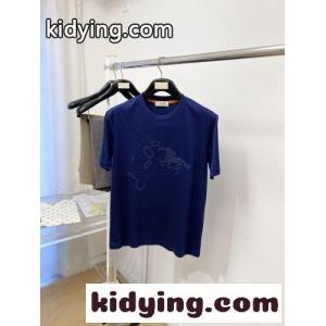 洗練された カジュアル クルーネック 半袖Tシャツ エルメス コピー Tシャツ 偽物 ブルーkid26zKniCq