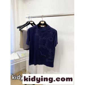 洗練された 馬具モチーフ クルーネック 半袖Tシャツ エルメス スーパーコピー Tシャツ 偽物 ネイビーkid261fKryi