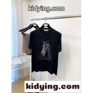 ホースモチーフ ラインストーン 半袖Tシャツ エルメス スーパーコピー Tシャツ 偽物 ブラックkid268PDuym