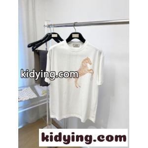 馬モチーフ コットン 半袖Tシャツ エルメス コピーブランド Tシャツ 偽物 クルーネック ホワイトkid26jqyaGr