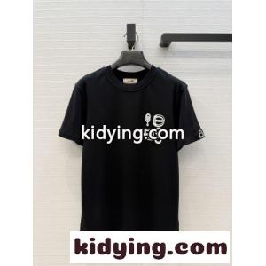 シンプル お洒落 プリント入り 半袖Tシャツ エルメス ブランド コピー Tシャツ 偽物 ブラックkid26r49DKv