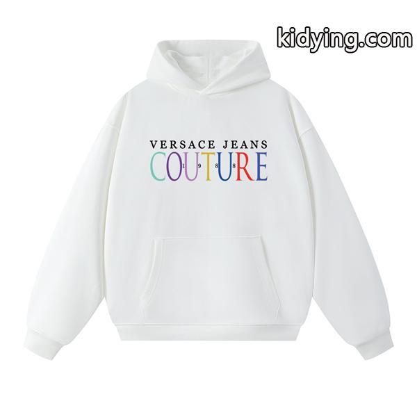 ブラック × ホワイト虹文字ロゴ パーカー ヴェルサーチ VERSACE JEANS COUTURE 偽物 2025秋冬スナップ 新登場-2