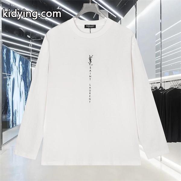 ホワイト 縦ロゴ ロングスリーブ T シャツ サンローラン SAINT LAURENT コピー 秋冬日常シンプル定番-0