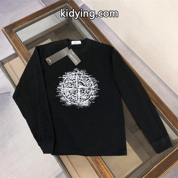 STONE ISLAND長袖ｔシャツ コピー 秋コーデ トレンド 上質 グリッチロゴ ブラック ストーンアイランド-0