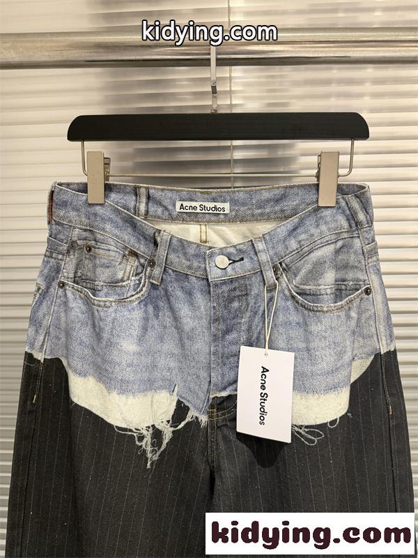 ツートーン切替 ヴィンテージ加工 ストレートシルエット Acne Studios アクネストゥディオズ コピー ワイドデニムパンツ-1