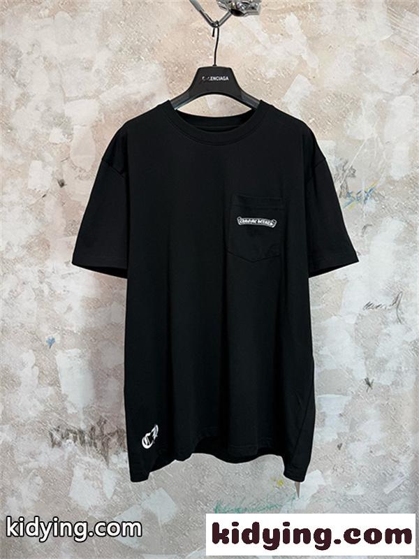 ホワイト 半袖Tシャツ Chrome Hearts クロムハーツ コピー 胸ポケットロゴ 裾グラフィック クルーネック ゆったりシルエット-4