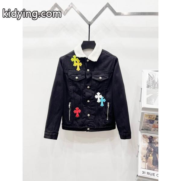 クロムハーツ スーパーコピー 高級 洗練 デニムジャケット クロスパッチ ボア襟 CHROME HEARTS-3