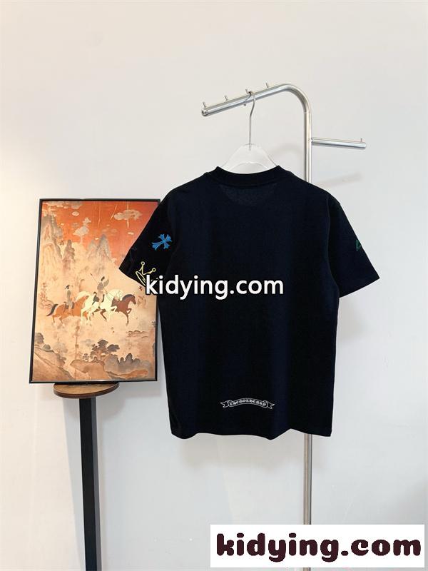 クロムハーツ コピー Tシャツ 多彩刺繍 ブラック 星 十字架 Chrome Hearts カジュアル 日常-1