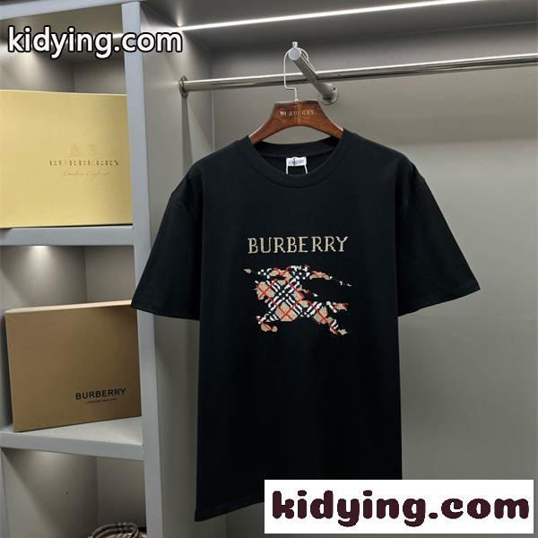 ホース×チェックモザイク ビッグロゴ モダンデザイン BURBERRY バーバリー コピー 半袖Tシャツ クリーンコーデ-0