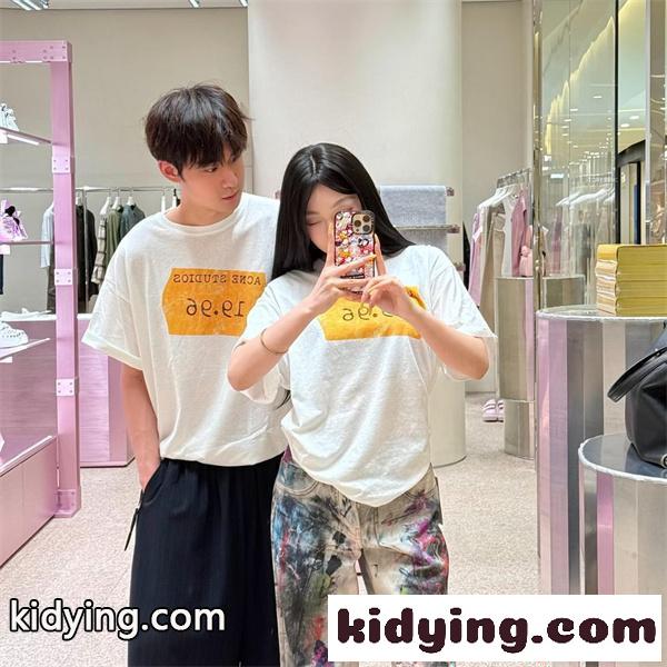 ペイント カップルTシャツ ホワイト 半袖 Acne プリント アクネストゥディオズ コピー 韓国風-0