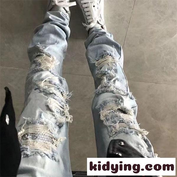 ダメージ加工 デニムパンツ AMIRI ライトブルー クラッシュ ストリート系 個性 アミリ コピー-1