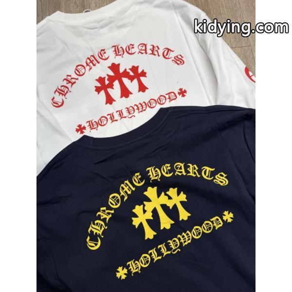 CHROME HEARTS 偽物 モダンクラシック デザイン ネイビー&ホワイト 長袖Tシャツ HOLLYWOODロゴ クロムハーツ-1