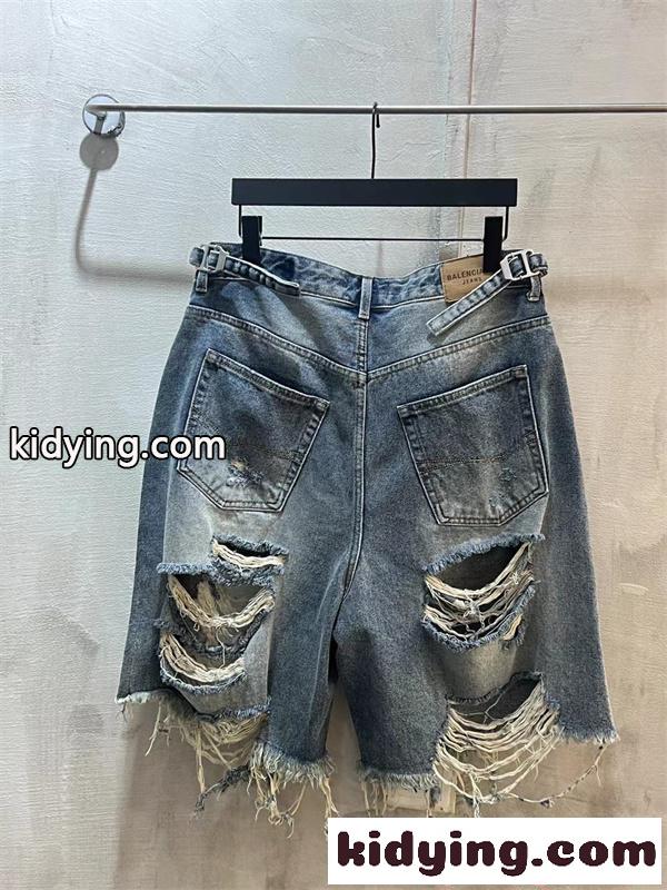 BALENCIAGA バレンシアガ コピー ストリート映え デニムショートパンツ メンズ ダメージ加工 夏コーデ-1