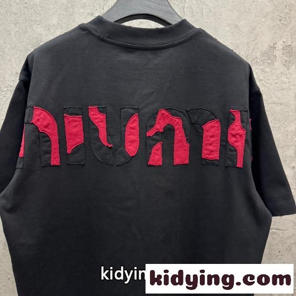 2026新作 MIUMIU コピー ミュウミュウ ネックロゴ 半袖Tシャツ メンズ クルーネック ブラック ミニマル オーバーサイズ モード カジュアル-6