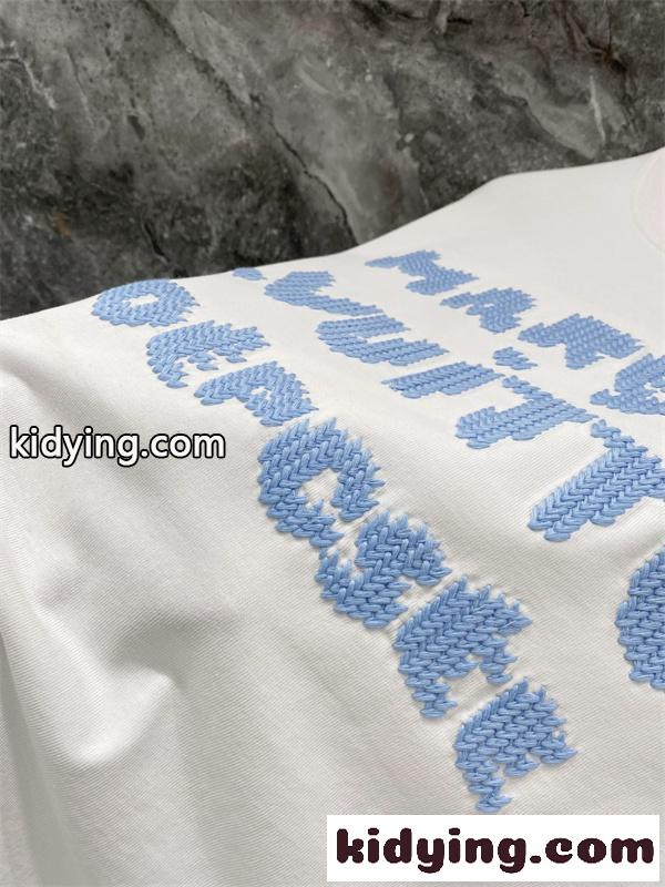 ライトブルー 半袖Tシャツ Louis Vuitton フロント英字ロゴ ルイヴィトン コピー ふわふわ文字プリント クルーネック-8