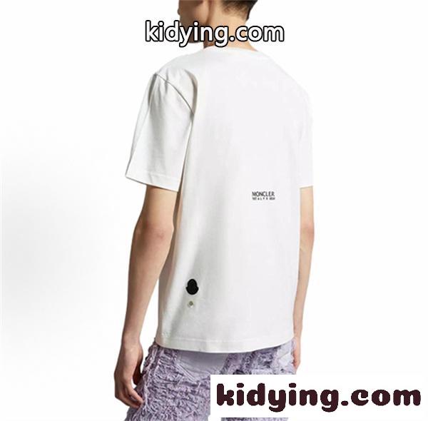 ホワイト 半袖Tシャツ Moncler ビッグロゴプリント モンクレール コピー クルーネック 肩掛け風グラフィック カジュアルトップス-4
