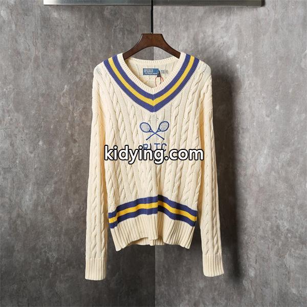 ベージュ テニスラケットプリント V 领 麻花纹 ニット ポロラルフローレン POLO RALPH LAUREN 偽物 秋冬 上品-0