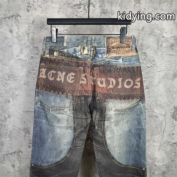 Acne Studios 激安 2010シリーズ 3Dプリント デニムパンツ ヴィンテージ加工 アート柄 メンズ ストレートジーンズ-4