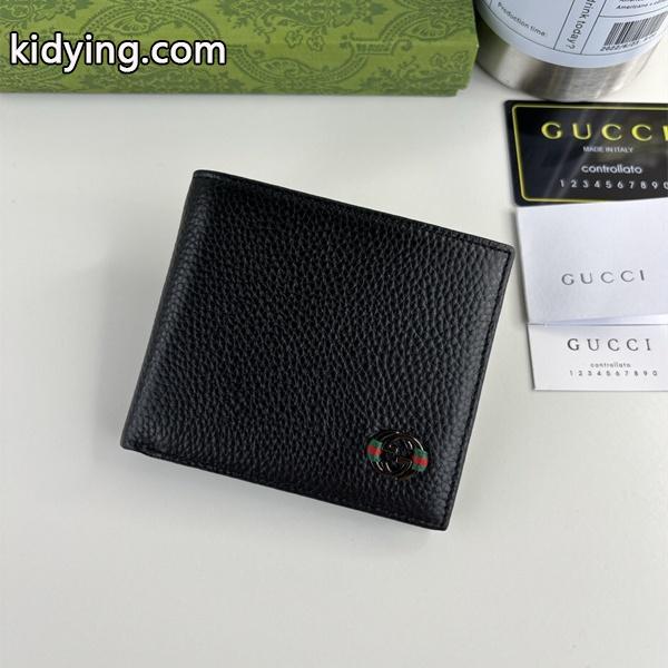 GUCCI コピー 二つ折り財布 GGロゴライン ブラックレザー 高級感 エレガント モデル グッチ-0