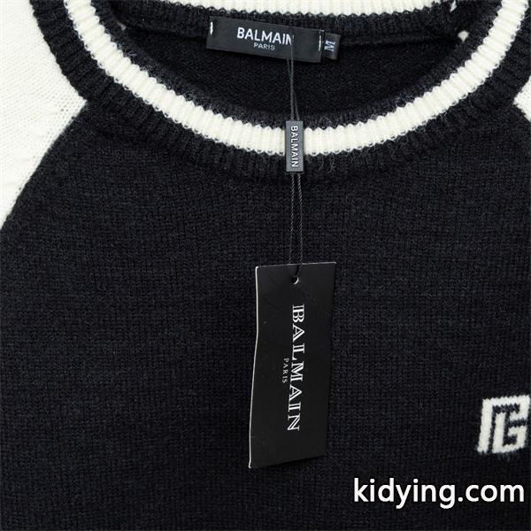 BALMAIN 偽物 秋冬日常 ユニセックス ブラック × ホワイト ベースボール風 ニットセーター バルマン-6