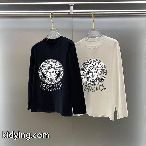 長袖Tシャツ ヴェルサーチ VERSACE コピー2025秋冬トレンド 話題 ブラック × ホワイト メデューサ柄-0