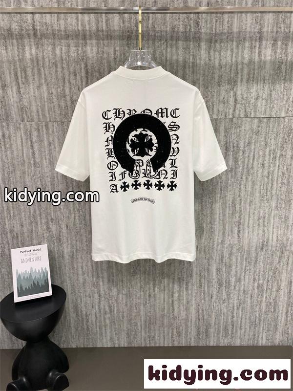 洗練 ホワイト 半袖 Tシャツ ワンポイント CHROME HEARTS ミニマル 大人カジュアル クロムハーツ コピー-2