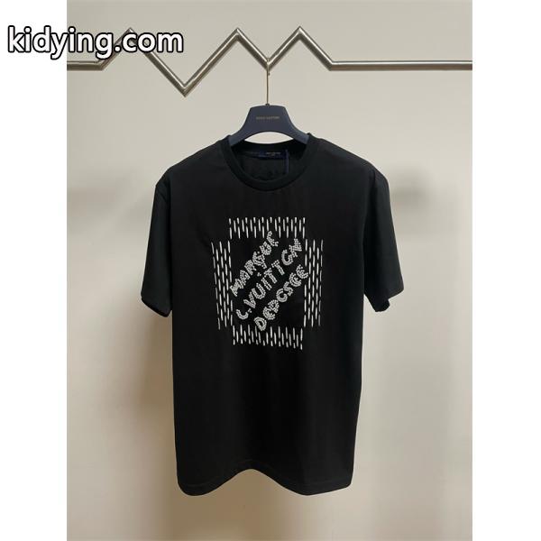 ルイ ヴィトン コピー LOUIS VUITTON シンプルで高品質着回し 通気性ビッグシルエット 1AFJFGエンブロイダードシグネチャーコットンTシャツ-0