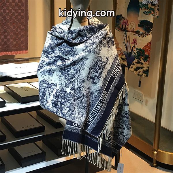 存在感デザイン DIOR ディオール コピー 大判ストール ネイビー配色 防寒アイテム-5