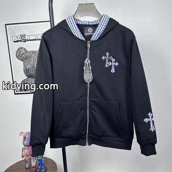 CHROME HEARTS コピー カジュアル 上質 パーカー チェックフード クロス刺繍 クロムハーツ-3