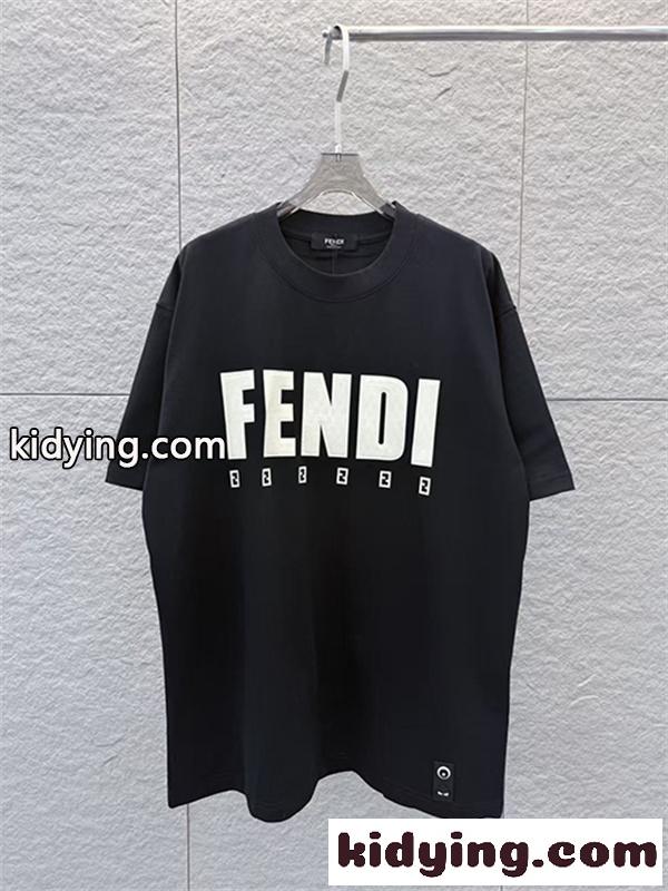 ディープグリーン 半袖Tシャツ FENDI フェンディ コピー ビッグロゴプリント FFミニパターン クルーネック ゆったりトップス-2