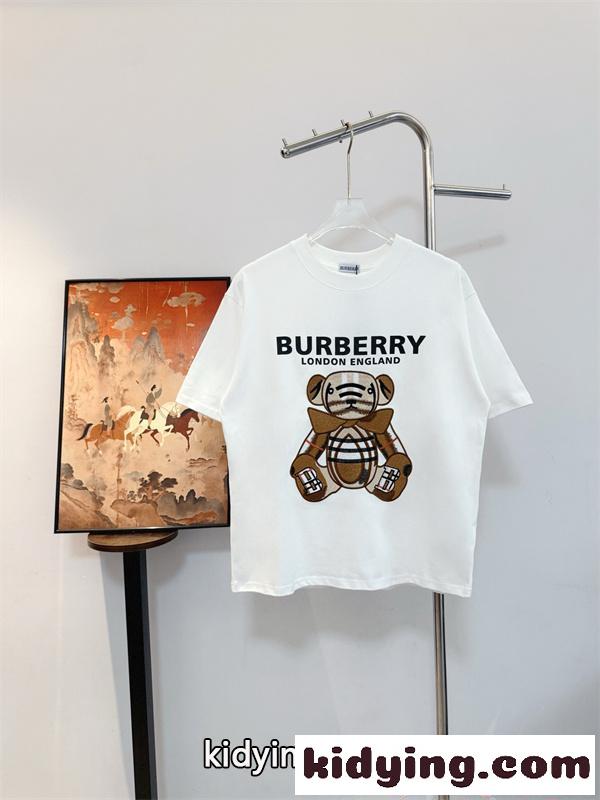 ホワイト ブラック バーバリー コピー Tシャツ 熊モチーフ プリント 大型ロゴ 日常 カジュアル モード感 Burberry-2