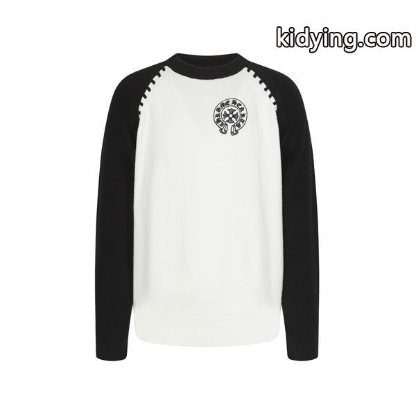 限定感漂う ホワイト × ブラック 本格派ロゴ 2025秋冬コーデ注目 クロムハーツ 偽物 Chrome Hearts ニットセーター-1