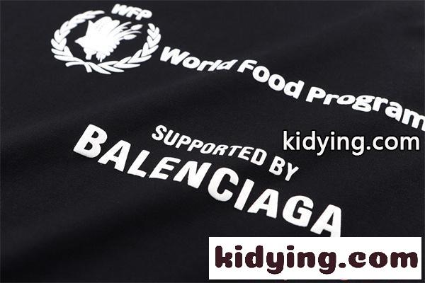 激安 メンズ Tシャツ ブラック 半袖 ロゴプリント WFP World Food Programme コラボ クルーネック カジュアル ストリート 夏人気 バレンシアガ コピー BALENCIAGA-4