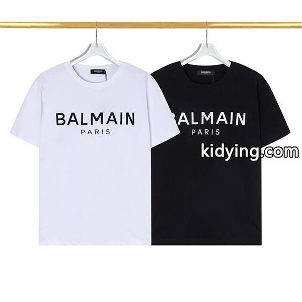 フォトプリントが前面に大きくプリントBALMAINロゴメンズtシャツスーパーコピー-0