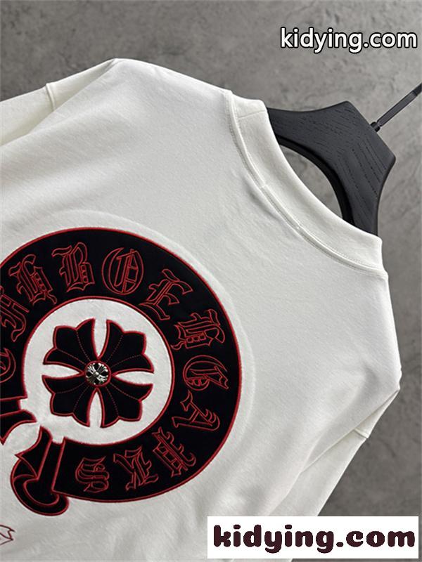 レッド 半袖Tシャツ Chrome Hearts クロムハーツ コピー 胸元サークルロゴ クルーネック ワンポイントデザイン ゆったりシルエット-7