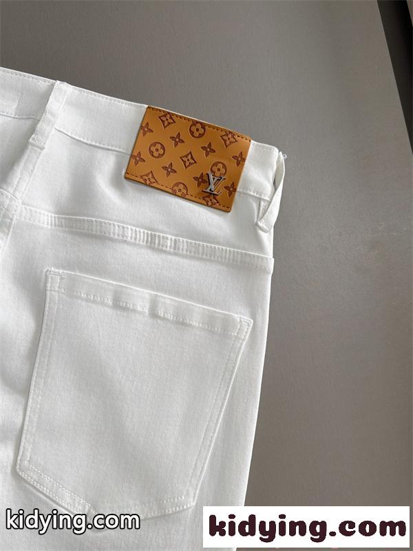LOUIS VUITTON  ホワイト ルイヴィトン コピー デニムパンツ 刺繍ポケット スリム ロングパンツ メンズ 修身 ストレート カジュアル 上品-6