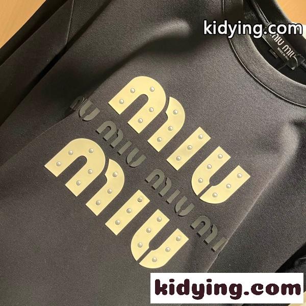 2026新作 MIUMIU ミュウミュウ コピー ロゴプリント 半袖Tシャツ メンズ クルーネック ブラック オーバーサイズ ストリート カジュアル-7