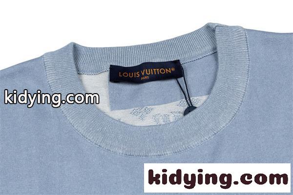 ブルー モノグラムパネル切替 クルーネック ポケットディテール 柔らかニット Tシャツ LOUIS VUITTON ルイヴィトン コピー-2